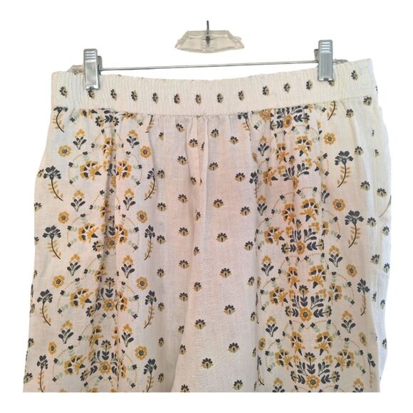 Joie 100% Linen Floral Wide Leg Pant Large Lagenlook Boho Hippie Coastal Pull On - Picture 7 of 16